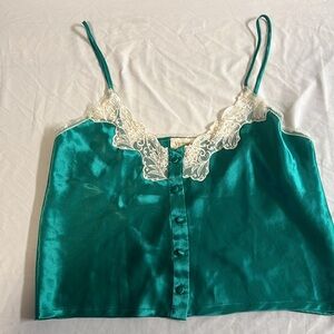 Vintage Victoria’s Secret Emerald Green and White/Cream Lace Cami in Size Medium